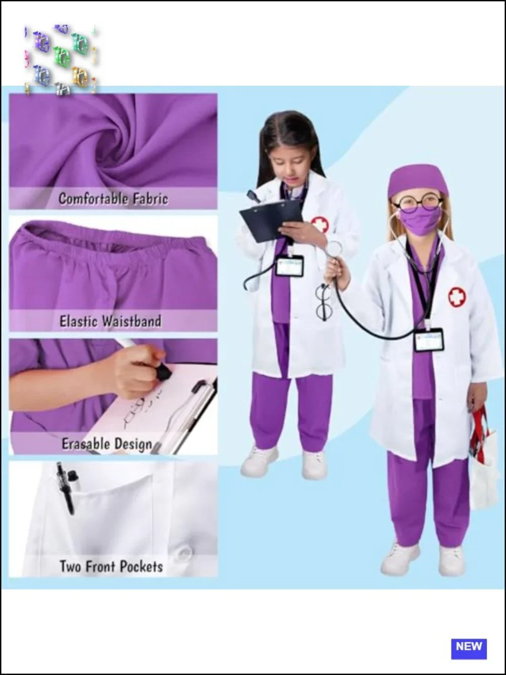 Kids Doctor Costume Set 12pc Lab Coat Stethoscope Pretend Play